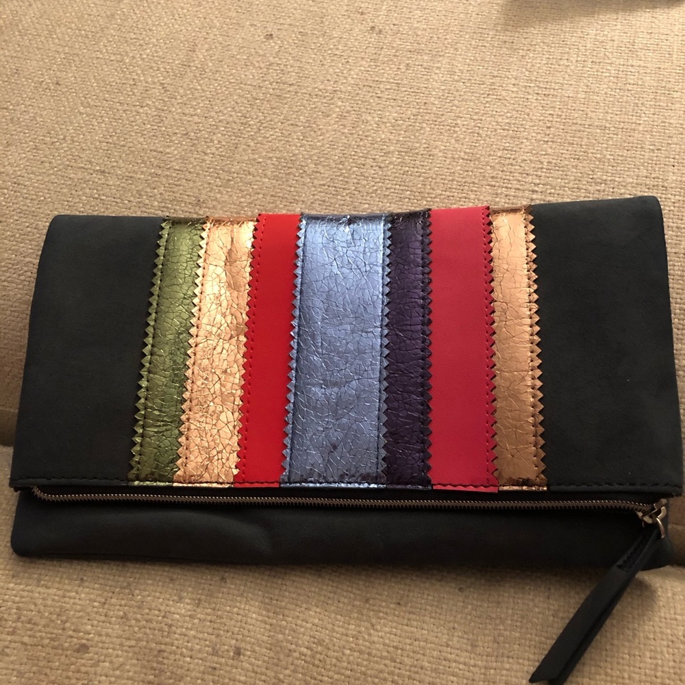 Stella and Dot navy blue soft leather clutch